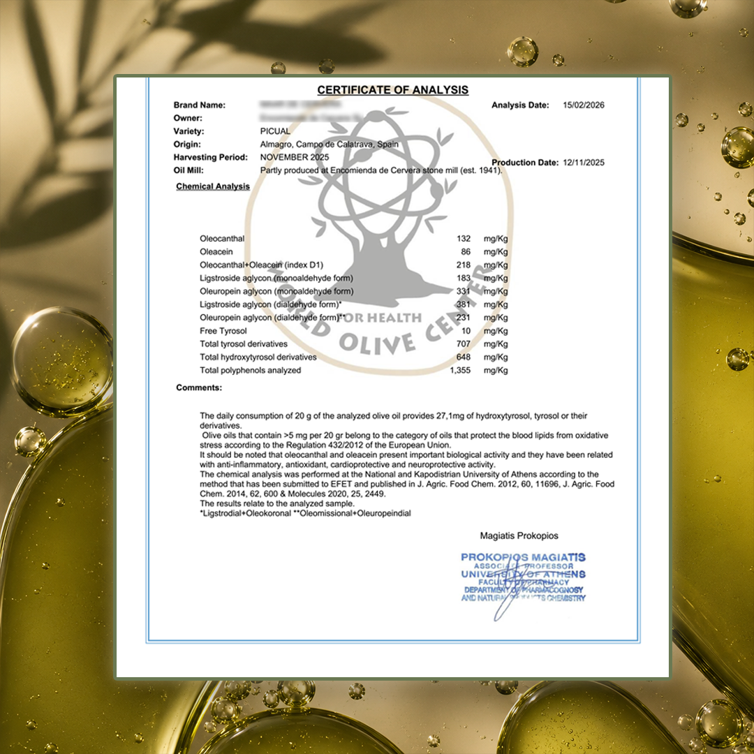 Øliva 500ML Picual Øko EVOO: 1.355mg/kg polyfenoler ved tapning