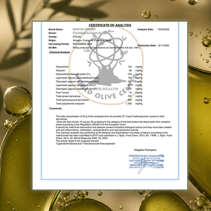 Øliva 500ML Picual Øko EVOO: 1.355mg/kg polyfenoler ved tapning