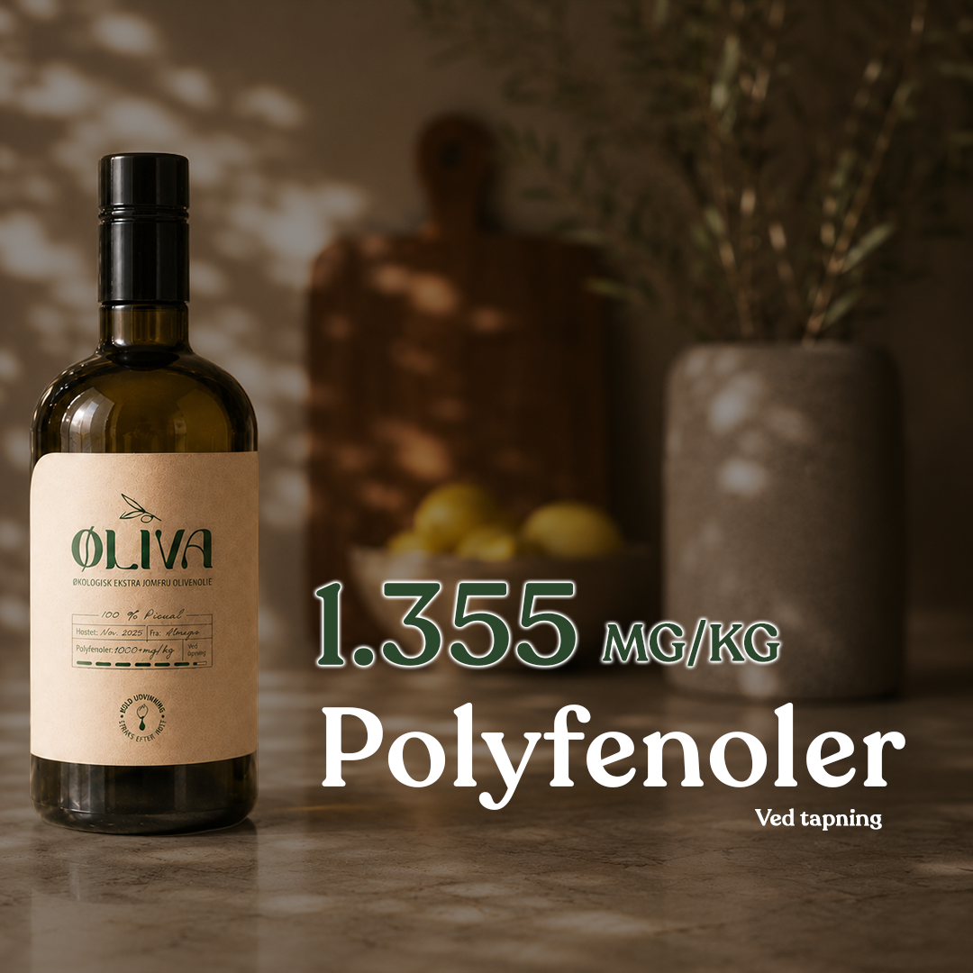 Øliva 500ML Picual Øko EVOO: 1.355mg/kg polyfenoler ved tapning