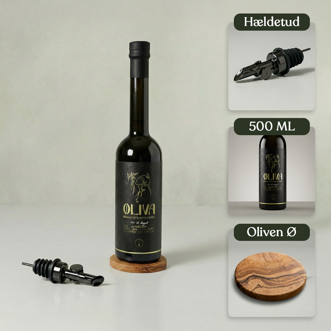 Pakke: Øliva 500ML + Oliven ø + Hældetud